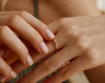 Minimalist Birthstone Ring, Custom Multiple Gemstone Ring, Dainty Birthstone Jewelry, Birthday Gift for Her, Bridemaid Gift, Mom Gift
