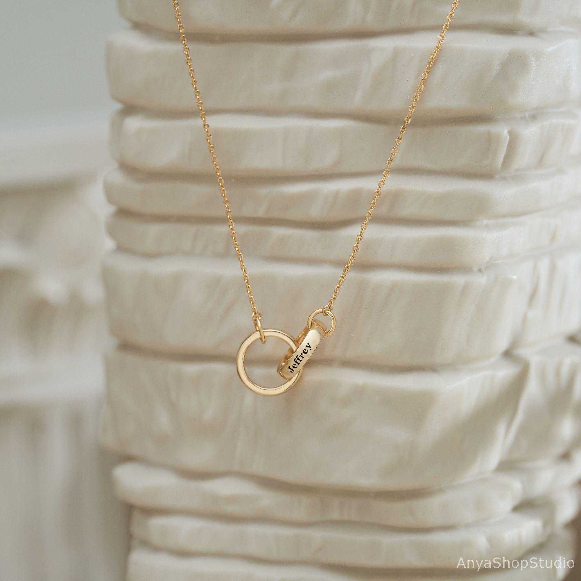 Custom Double Name Interlocking Rings Necklace, Sterling Silver 925 Engraving 2 Name Necklace, Valentine's Day/Birthday Gift for Her/Wife/Girlfriend