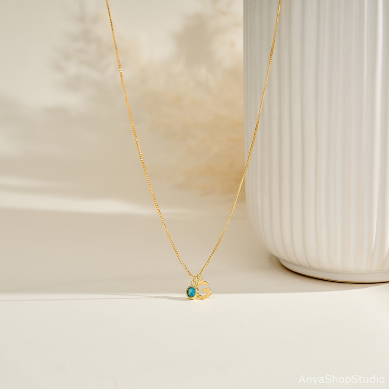 Personalized Initial Necklace with Birthstone, Gold Letter Necklace, Birthstone Necklace with box Chain, Birthday Gift, Mothers Day Gift image 5