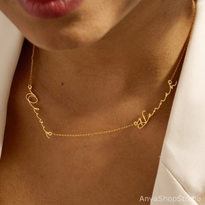 Collier de noms minimalistes multiples, collier 2 noms, bijoux personnalisés en or 18 carats, cadeau personnalisé pour elle, cadeau de la Saint-Valentin