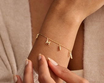 Minimalist Bubble Initial Bracelet, Personalized Letters Bracelet, Custom Name Bracelet, Birthday Gift, Gift for Her, Mother's Day Gifts