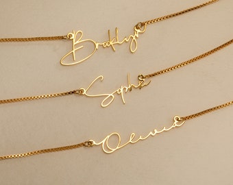 Collana con nome in oro personalizzata con catena a scatola, collana con nome personalizzato, gioielli fatti a mano, regalo personalizzato, regalo di compleanno per lei, regalo per la mamma