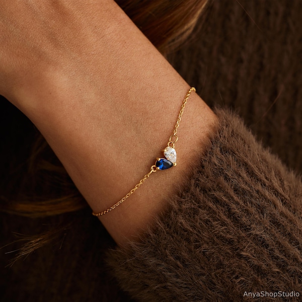 Pulsera personalizada con corazón y piedra de nacimiento, pulsera con dos piedras de nacimiento, pulsera para madre e hija, regalo personalizado para ella, regalo de aniversario, regalo para mamá.