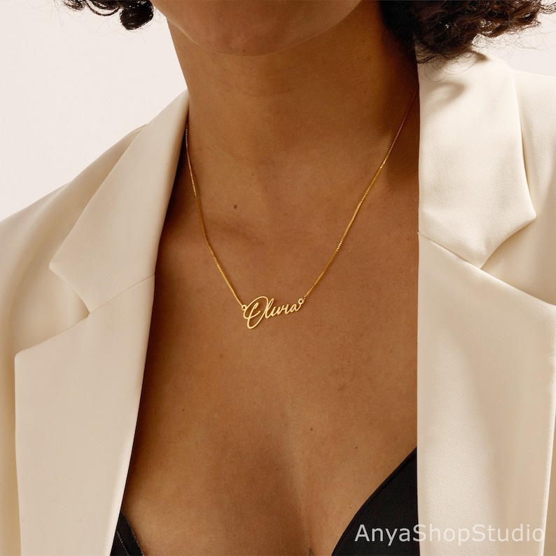 Signature Name Necklace, Personalized Gold Name Necklace with Box Chain, Custom Name Jewelry Handmade, Gift for Her, Valentine's Day Gift Bild 6