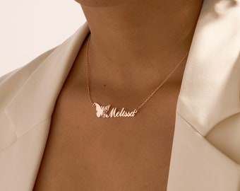 Birth Butterfly Name Necklace, Custom Dainty Name Necklace, Butterfly Necklace, Personalized Gift for Her, Mothers day Gift