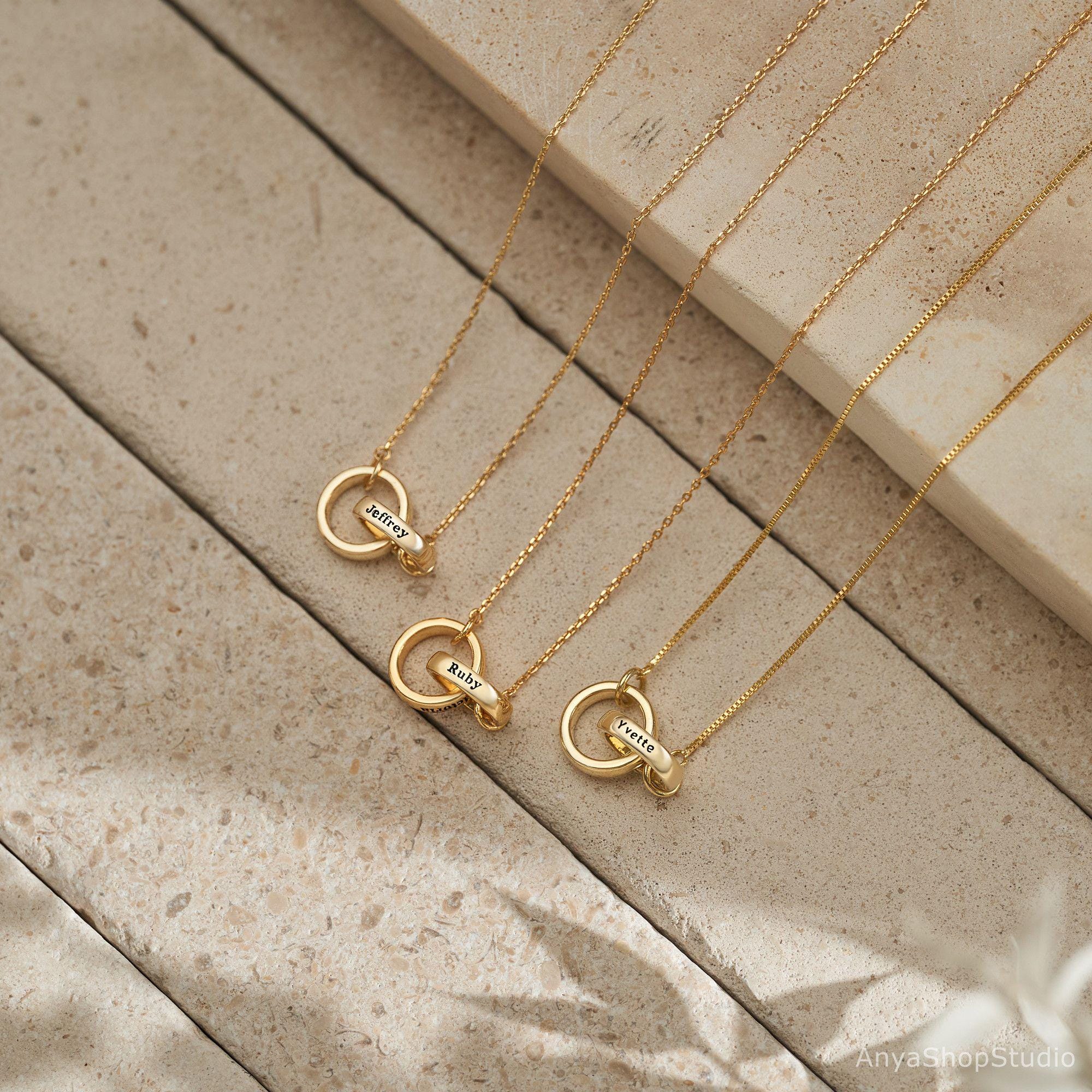 Custom Double Name Interlocking Rings Necklace, Sterling Silver 925 Engraving 2 Name Necklace, Valentine's Day/Birthday Gift for Her/Wife/Girlfriend