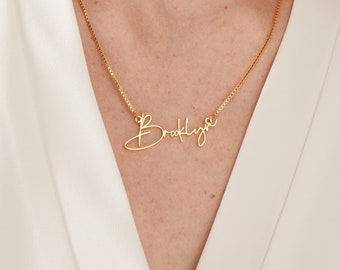 Collier de nom en or personnalisé, collier de nom personnalisé avec chaîne de boîte, bijoux faits à la main, cadeau de Noël personnalisé, cadeau d’anniversaire pour elle