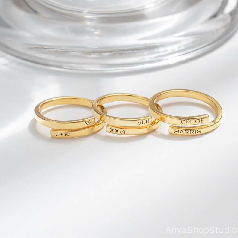 Personalized Engraved Ring, Custom Name Ring, Dainty Stacking Rings, Gold Ring for Her, Anniversary Gift, Christmas Gift for Wife image 2