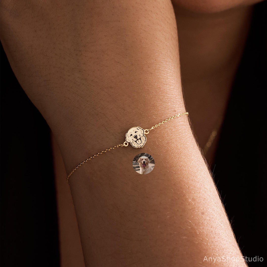 Personalized Pet Portrait Bracelet, Pet Memorial Bracelet, Custom Pet Picture Jewelry, Pet Lost Bracelet, Dog & Cat Bracelet,Gift for Her