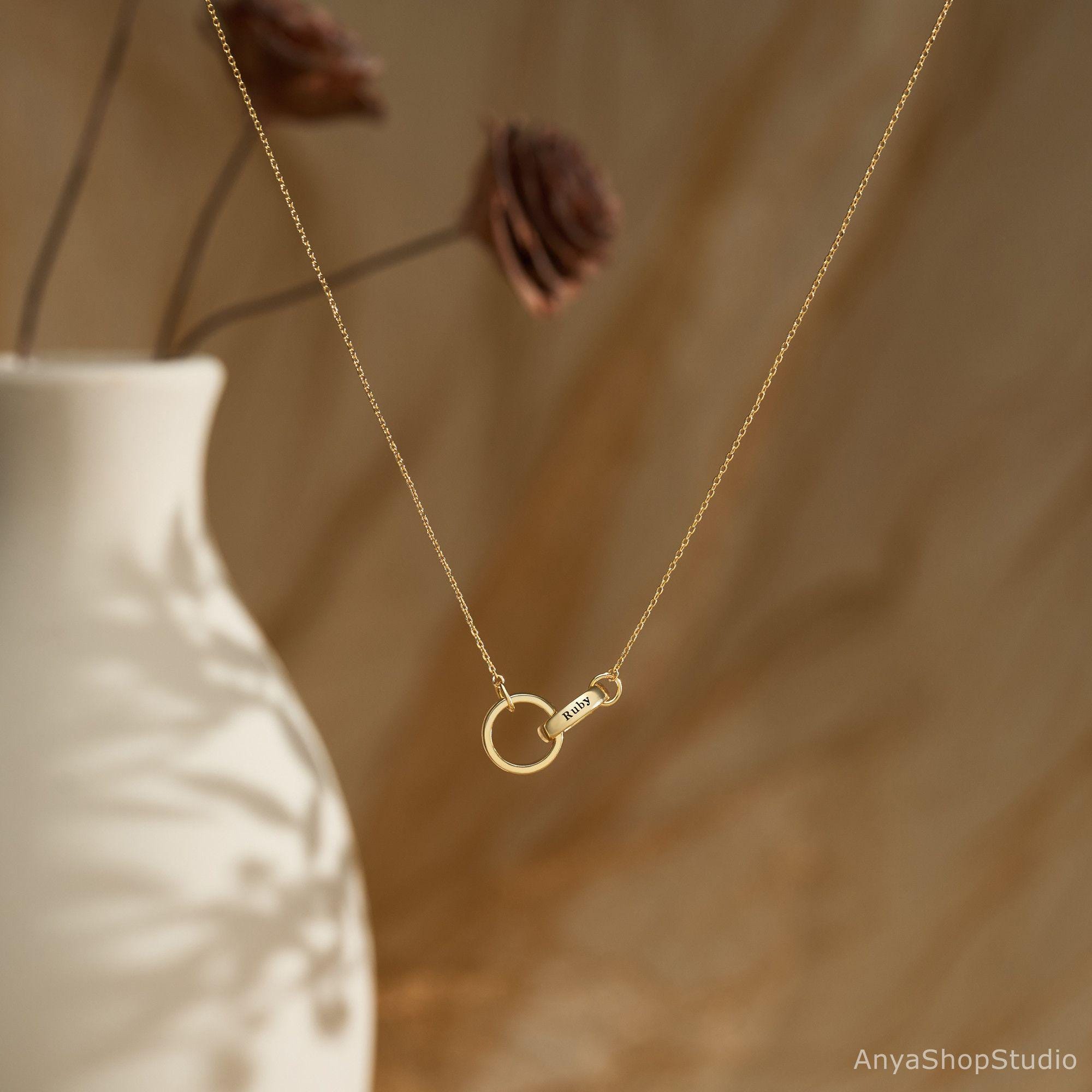 Custom Double Name Interlocking Rings Necklace, Sterling Silver 925 Engraving 2 Name Necklace, Valentine's Day/Birthday Gift for Her/Wife/Girlfriend