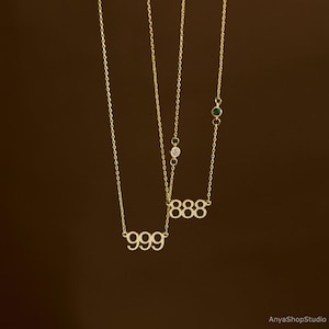 Custom Angle Number Necklace with Birthstone, 111 222 333 444 888 Angle Number Necklace, Lucky Number, Birthstone, Christmas Gift for Her