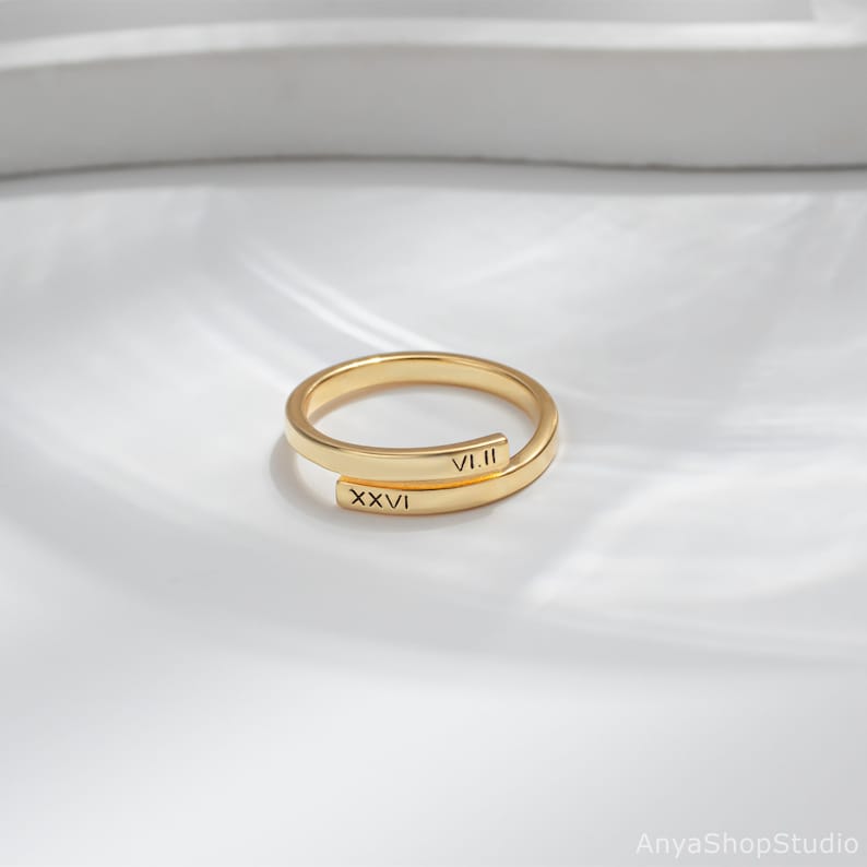 Personalized Engraved Ring, Custom Name Ring, Dainty Stacking Rings, Gold Ring for Her, Anniversary Gift, Christmas Gift for Wife image 1
