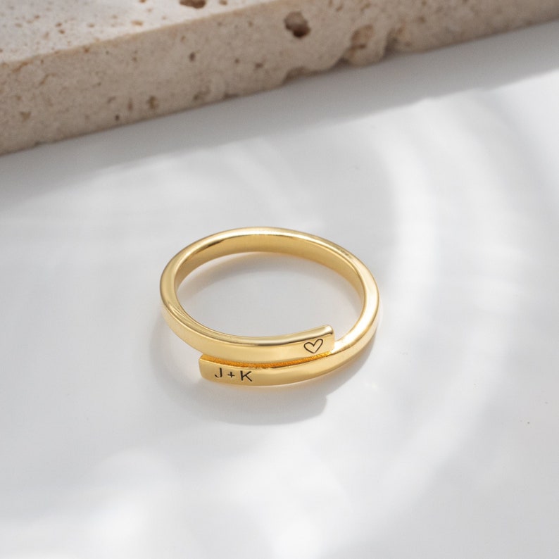 Personalized Engraved Ring, Custom Name Ring, Dainty Stacking Rings, Gold Ring for Her, Anniversary Gift, Christmas Gift for Wife image 4