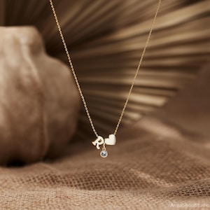 Custom Birthstone Initial Necklace, Heart Pendent Necklace, Initial Necklace for Kids, Personalized Gift, Birthday Gift for Kids, Gift for her image 6