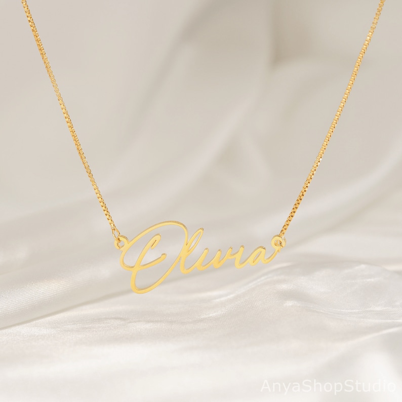 Signature Name Necklace, Personalized Gold Name Necklace with Box Chain, Custom Name Jewelry Handmade, Gift for Her, Valentine's Day Gift Bild 5