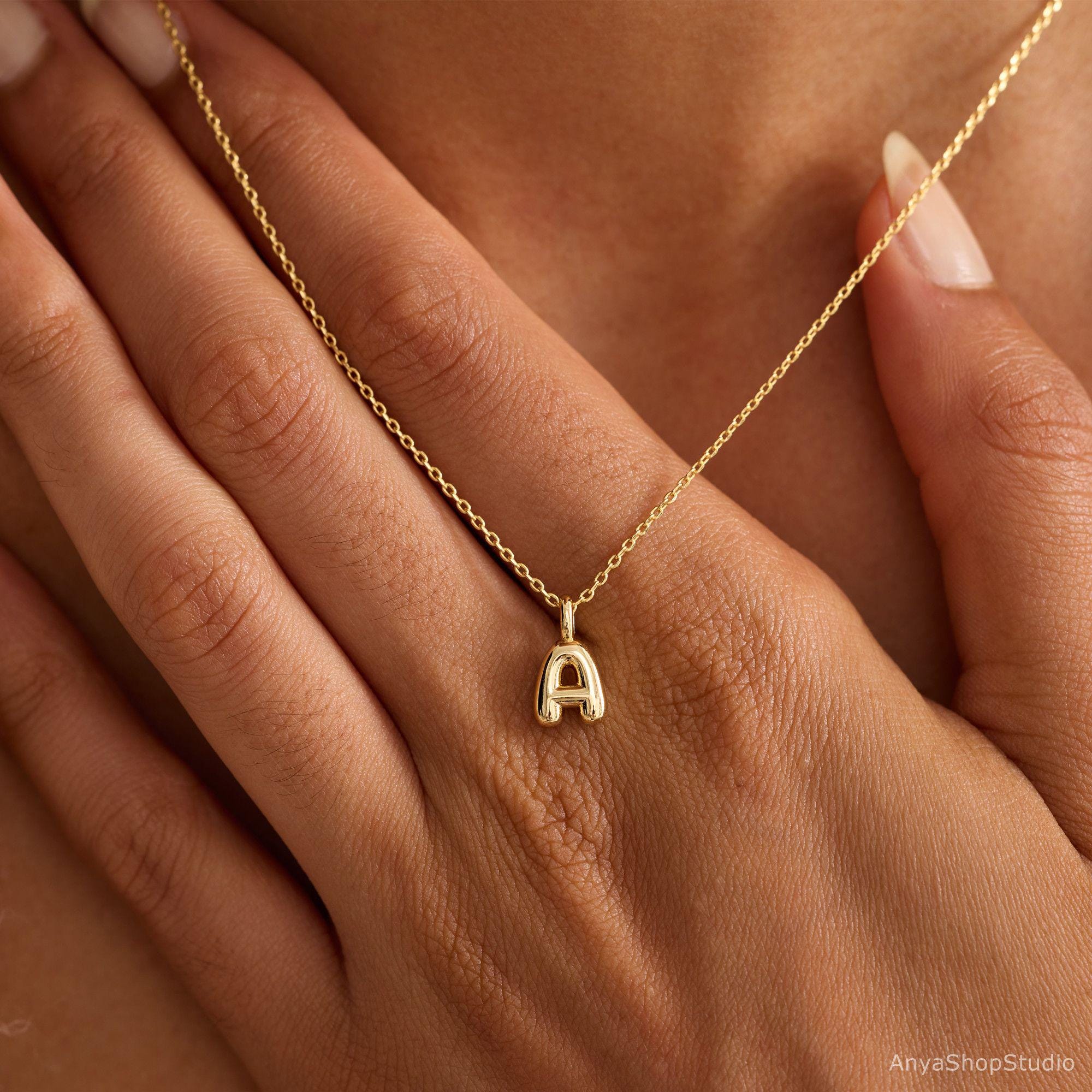 Custom Bubble Initial Necklace, Minimalist Bubble Letter Necklace, Personalized Charm Daily Jewelry, Gift for Her, Graduation Gifts