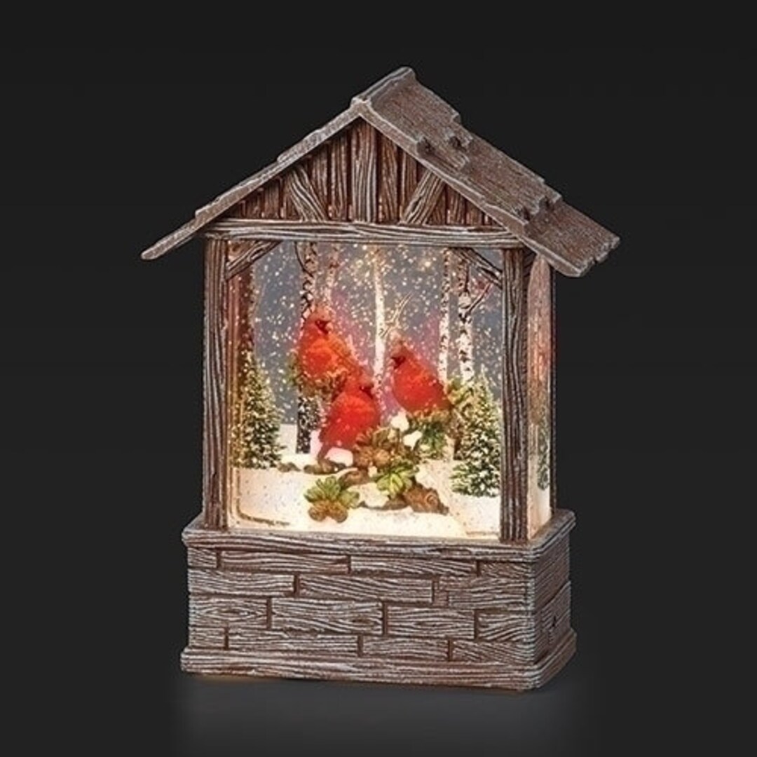 8 Inch Cardinal Snow Globe Lighted Glitter Lantern in a Etsy
