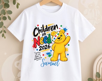 Personalised Spotty Children in Need TShirt 2026 | Kids Charity T-Shirt | Custom Name