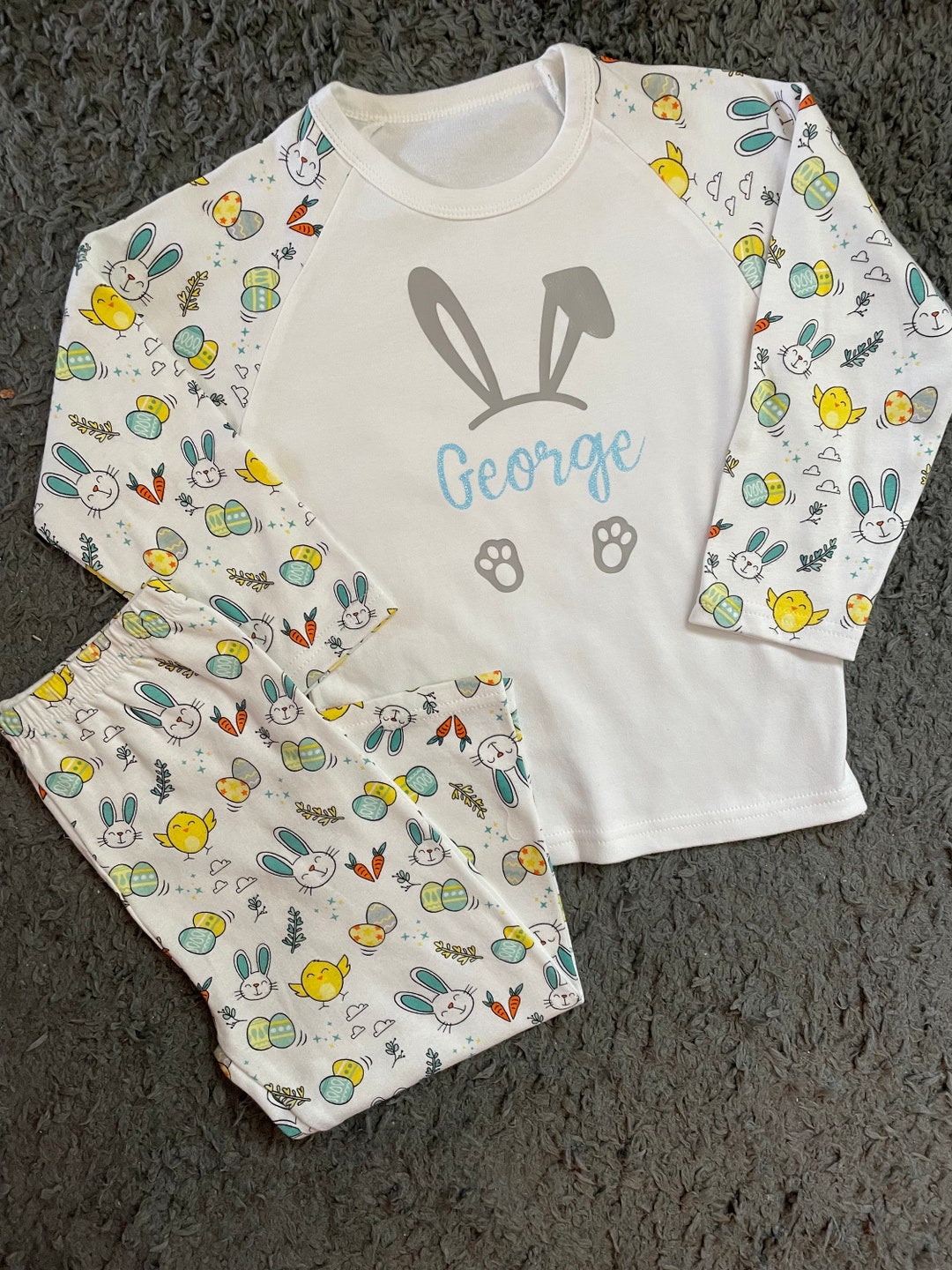 Personalised Long Sleeve Easter Pyjamas Boy Girl Bunny Chick Spring