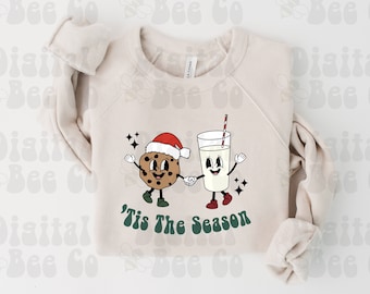 Retro Weihnachten PNG Sublimation Design, Weihnachten png, Tis die Jahreszeit png, Kekse und Milch Weihnachten png Sublimation Design, Weihnachten png