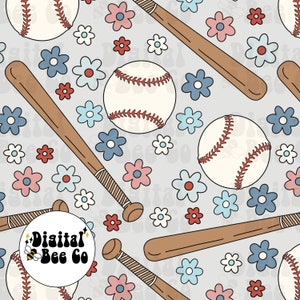 Girly baseball design for fabric, baseball flowers digital paper, cute baseball seamless file design png