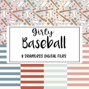 Baseball Seamless File, Girly Baseball Seamless Design, Baseball Stripes Digital Paper, Stripes seamless file, png file for fabric