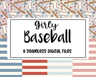 Baseball Seamless File, Girly Baseball Seamless Design, Baseball Stripes Digital Paper, Stripes seamless file, png file for fabric