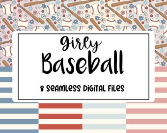 Baseball Seamless Datei, Girly Baseball Seamless Design, Baseball Stripes Digital Paper, Stripes Seamless Datei, png Datei für Stoff