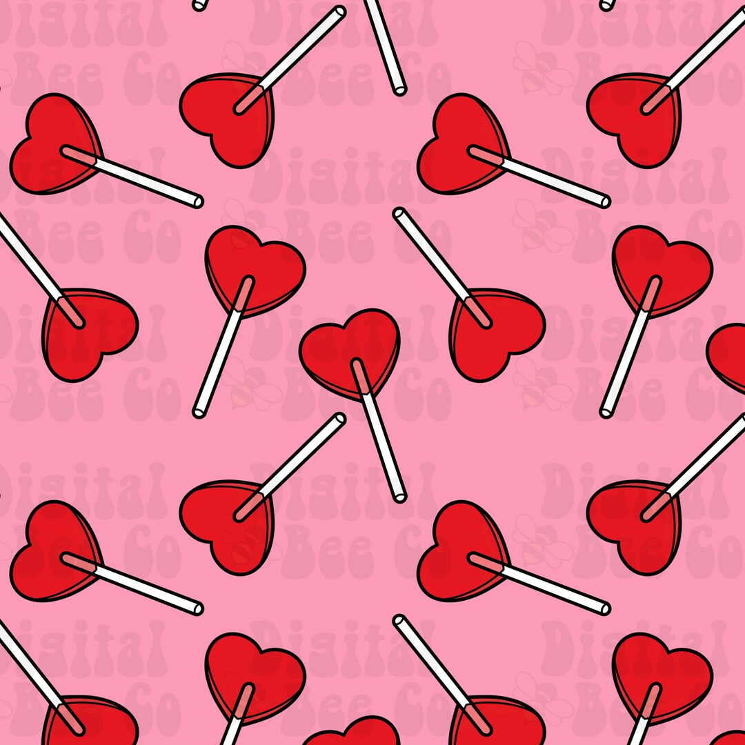 Candy Heart Lollipop Seamless File, Valentines Day Seamless Pattern