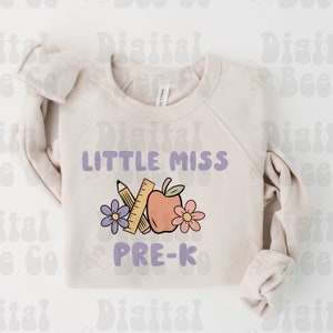Little Miss Pre-K Shirt PNG, Preschool shirt file, back to school png, cute back to school shirt, boho preschool shirt file png jpg