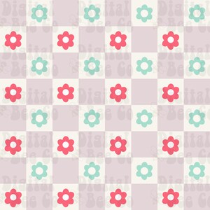 Retro Floral Seamless Design, Seamless Checkered Pattern, Seamless Floral Checkered Pattern, Floral Checkered Digital paper, Seamless Design
