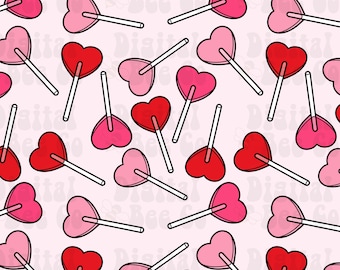 Valentines Day Seamless Pattern, Heart Candy Seamless File, Heart Sucker, digital paper, seamless png file pattern