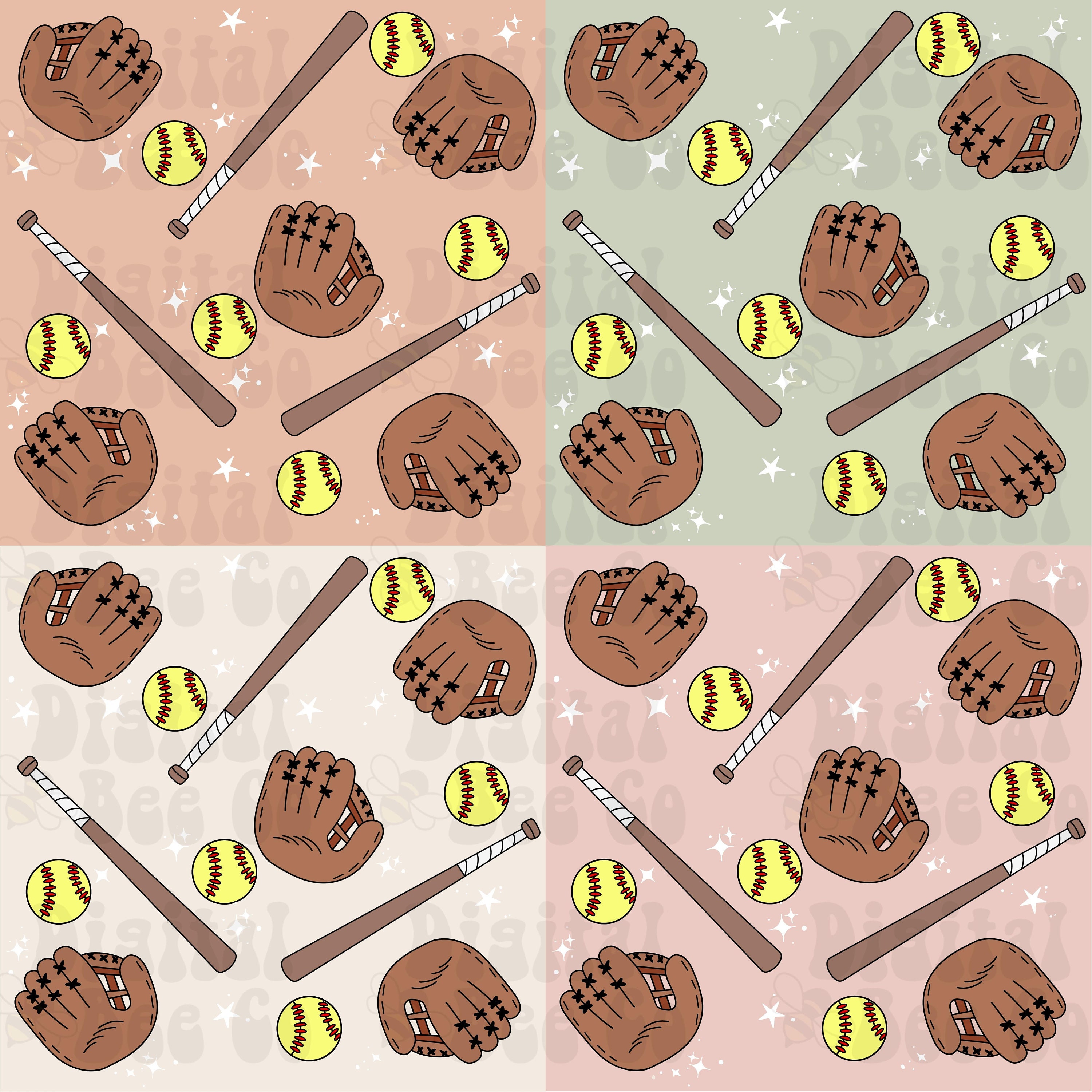 Softball Seamless Design, Softball Seamless Digital Paper, Softball ...