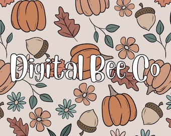 Fall Floral Seamless Pattern, pumpkin repeating pattern, fall floral pumpkin digital paper, fall floral fabric, pumpkin fabric, fall png
