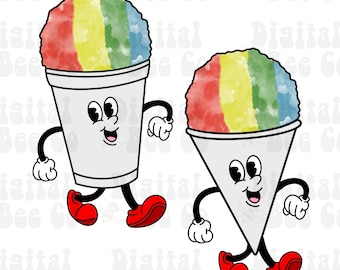 Retro Snow Cone Cartoon PNG, cartoon food characters png, sublimation design, hand drawn snow cone concessions cartoon retro