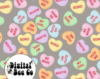 Conversation Hearts Seamless Pattern, Candy Heart digital paper, Valentines Day Seamless File, Conversation Heart valentines day fabric