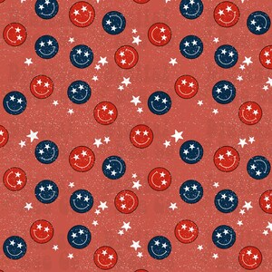4th of July seamless File, Smiley face seamless pattern, seamless file for fabric, png, digital paper, July 4th seamless, patriotic seamless