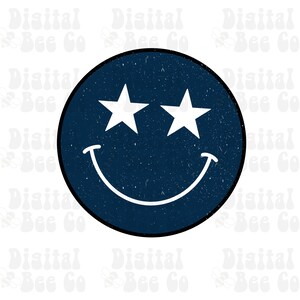 Blaues Smiley Gesicht PNG, Star Eyes Smiley Gesicht png, Sublimation Design, viertes Juli png, Distressed Smiley Gesicht png, Retro Smiley Gesicht png