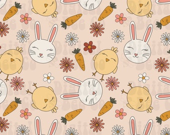 Boho Easter seamless design, easter seamless file for fabric, bunny and chicks digital paper, spring easter seamless file, easter bunny png