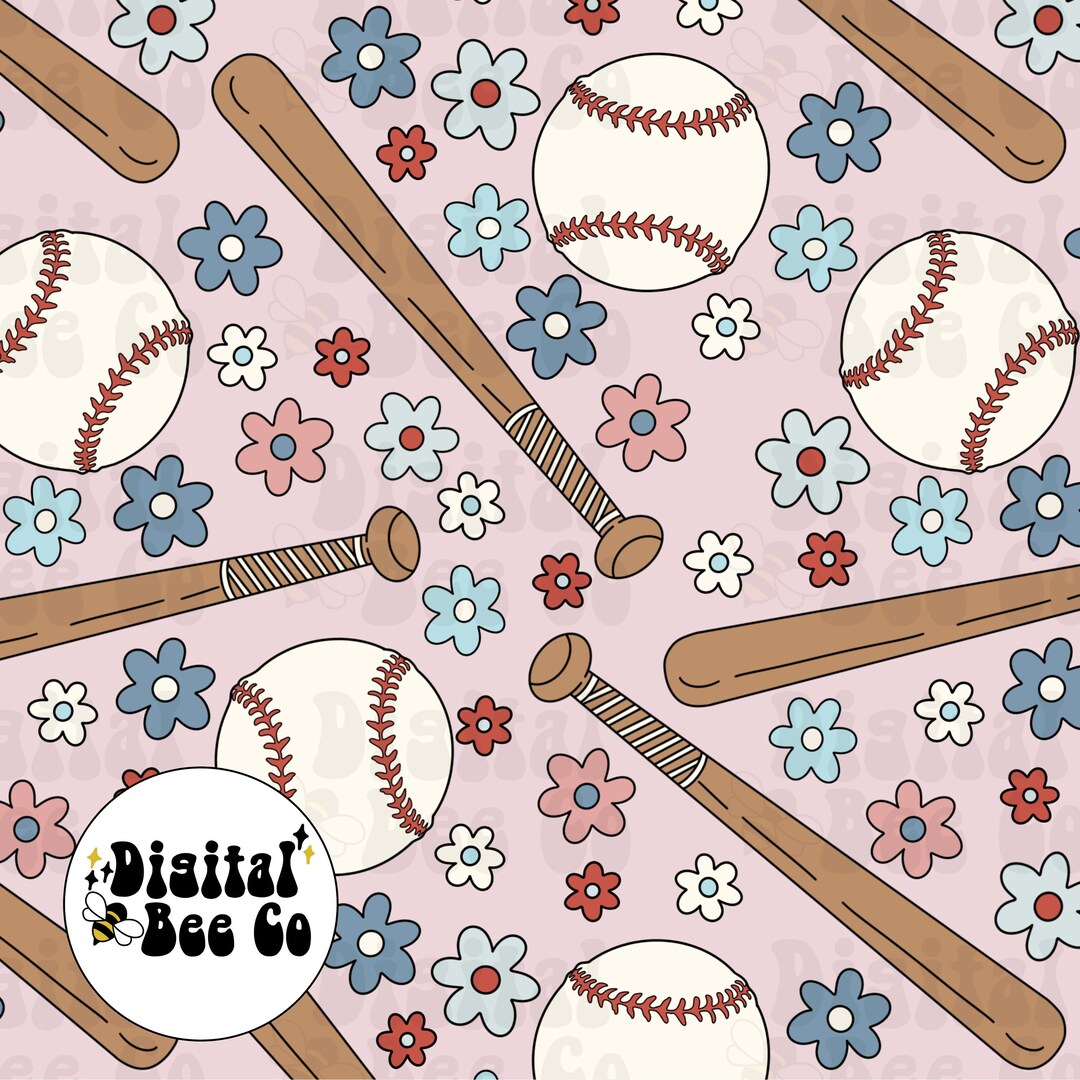 Girly Baseball Seamless File, Floral Baseball Repeating Pattern ...