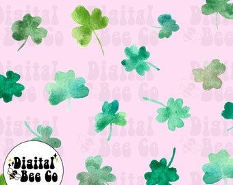 Shamrock pink seamless pattern, watercolor st patricks day seamless design, clover digital paper, watercolor repeating pattern lucky