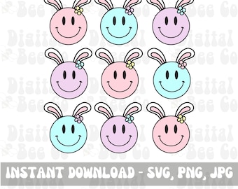 Easter PNG SVG, Easter Bunny Sublimation Design, Cute Smiley Face Easter SVG png, Retro Easter Design for shirts, Easter sublimation svg png