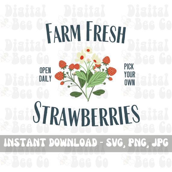 Farm Fresh Strawberries PNG, Cottage Core Strawberry png, Farm Fresh SVG, Farm Fresh png, Cottage Core png, Summer Strawberries png svg