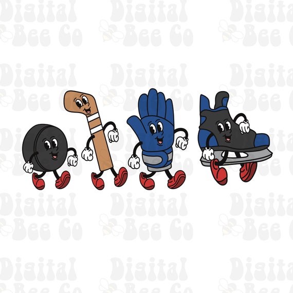 Retro Hockey Cartoon Clip art, retro cartoon hockey digital files png, hockey clip art, hand drawing, retro groovy cartoon sports
