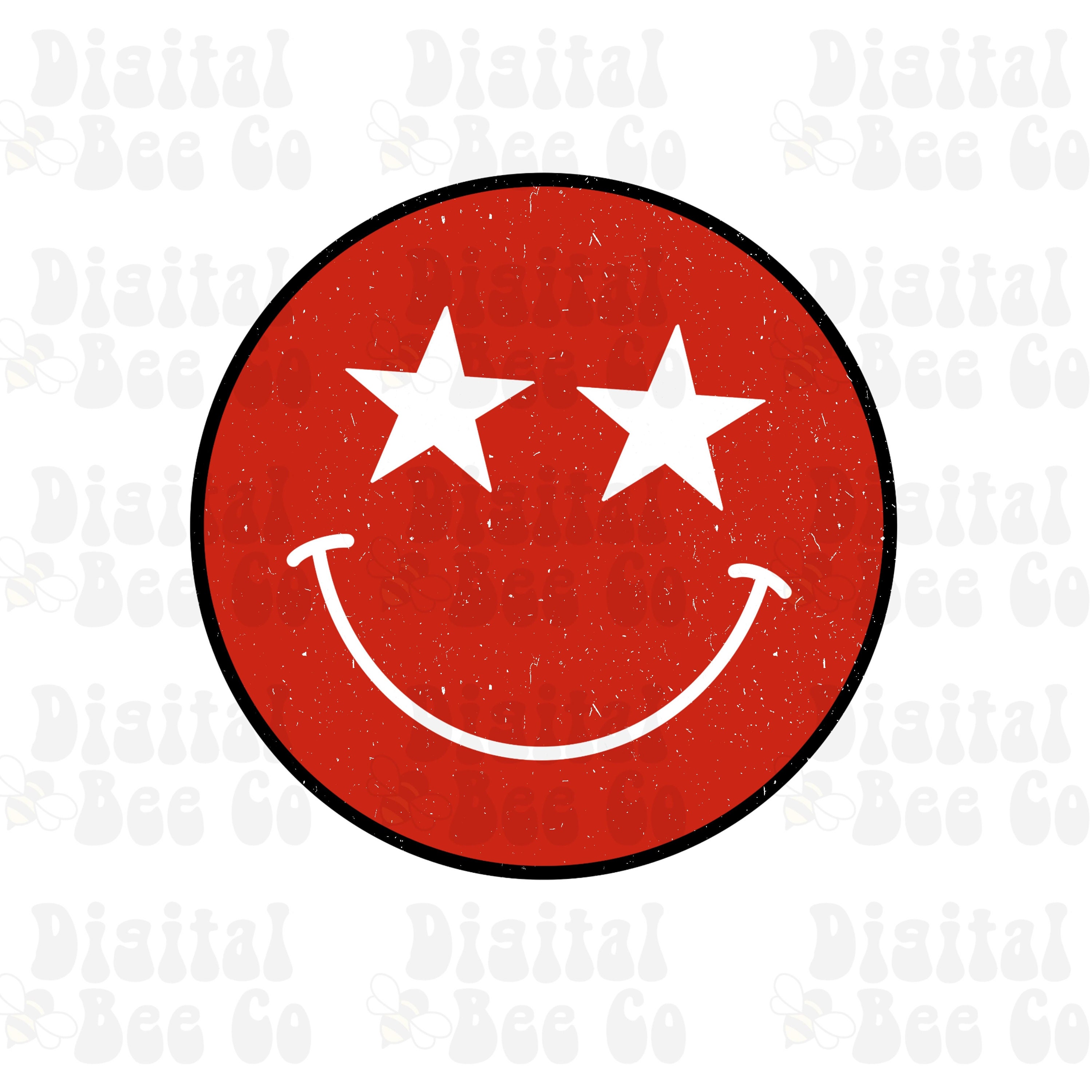 Distressed Star Smiley Face PNG, Fourth of July Smiley Face