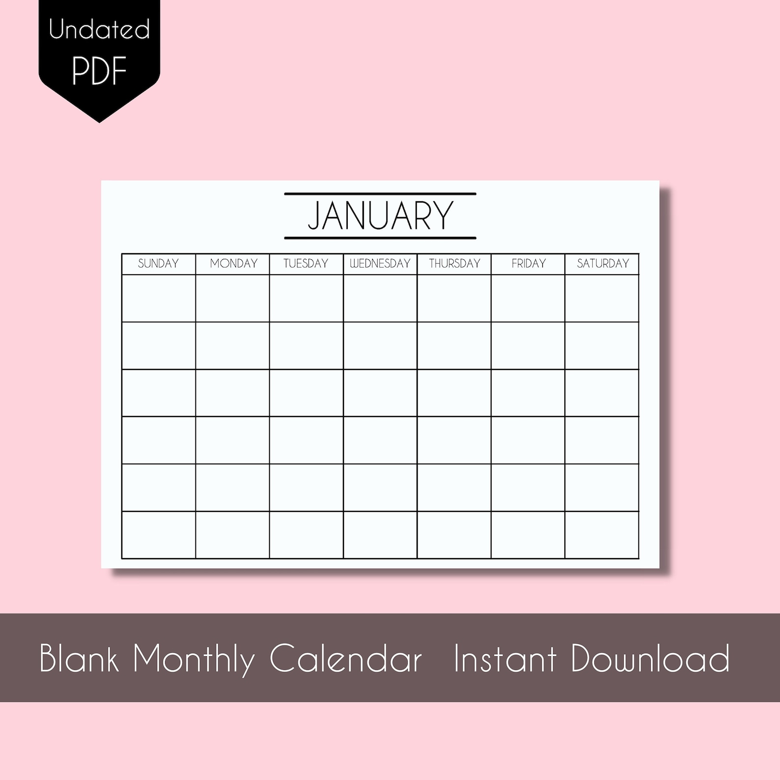 Monthly Blank Calendar, Minimal Blank Calendar Pdf Printable, Simple ...