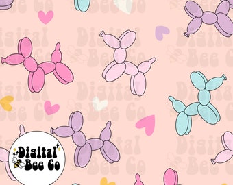 Girly Ballon-Hund-nahtloses Design, Valentinstag-nahtlose Datei, Ballon-Tier-Wiederholungsmuster, Mädchen-Valentinstag-Digitalpapier, png