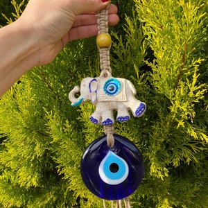 Macrame Wall Hanging, Evil Eye With Elephant, Evil eye Wall Hanging, Bohemian Decor, Housewarming Gift,New Home Talisman, Good Luck Charm