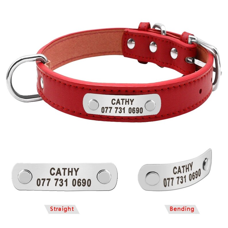 Custom Leather Dog Collars With Name Plates Engraved Dog Etsy