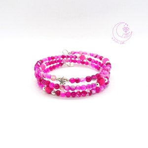 Memory bracelet in Fuchsia Pink Agate and 925 Silver
